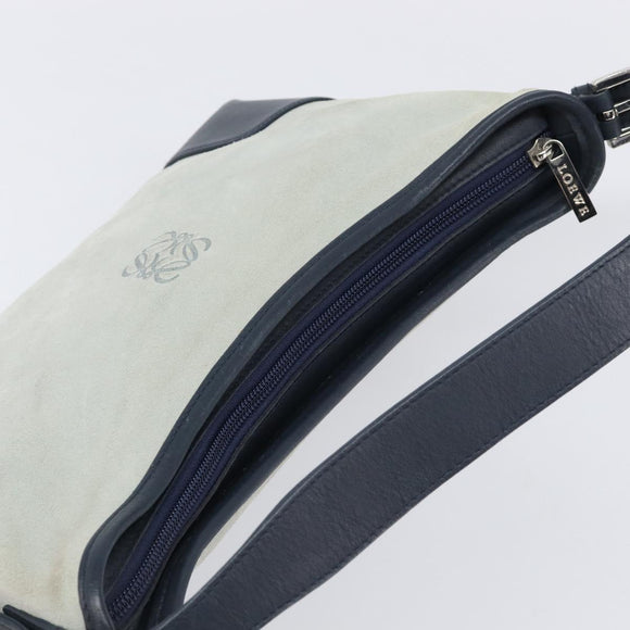 LOEWE Shoulder Bag Suede Light Blue Silver Auth 202960A