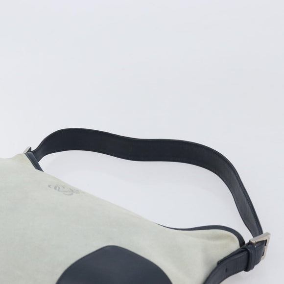 LOEWE Shoulder Bag Suede Light Blue Silver Auth 202960A