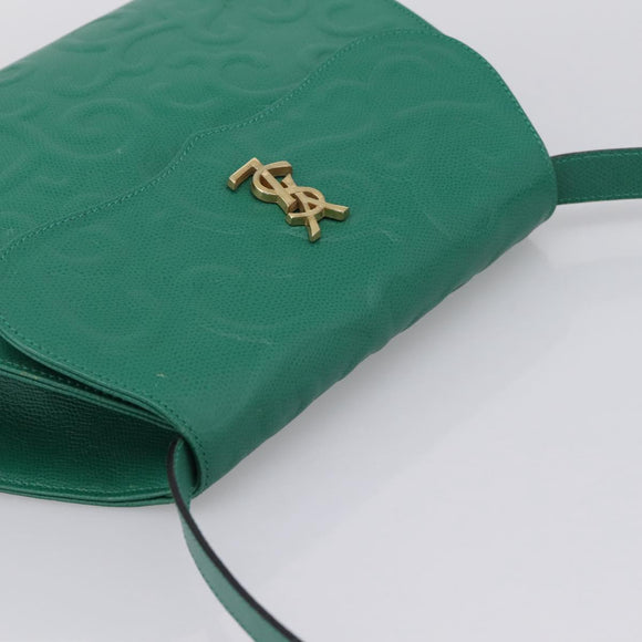 SAINT LAURENT Shoulder Bag Leather Green Gold Tone Auth 202964
