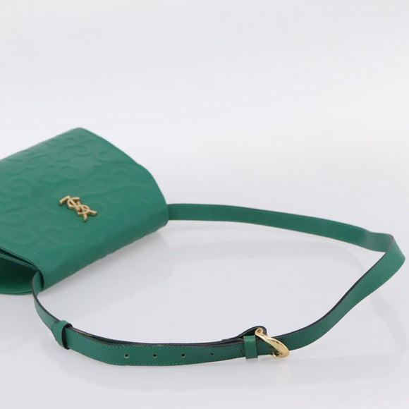 SAINT LAURENT Shoulder Bag Leather Green Gold Tone Auth 202964