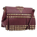 PRADA Shoulder Bag Safiano Leather Bordeaux Gold Auth 202965V-1