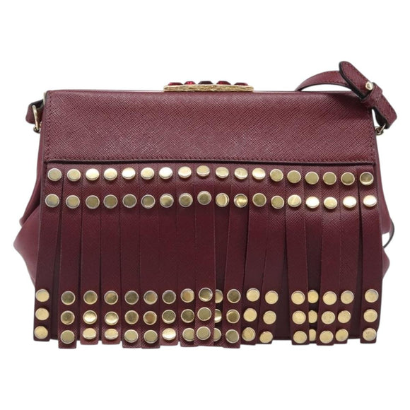PRADA Shoulder Bag Safiano Leather Bordeaux Gold Auth 202965V