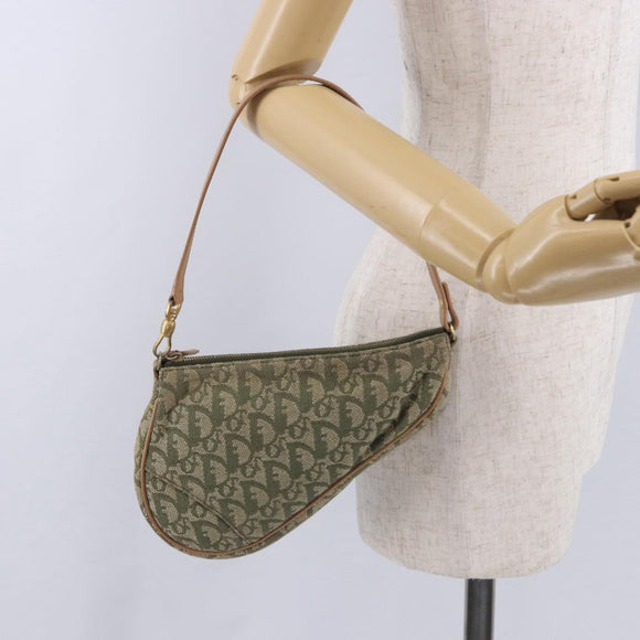 Christian Dior Trotter Canvas Saddle Accessory Pouch Khaki Gold Auth 202969