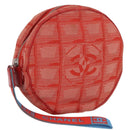 CHANEL New Travel Line Pouch Canvas Red Silver CC Auth 202970-1