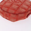 CHANEL New Travel Line Pouch Canvas Red Silver CC Auth 202970-13