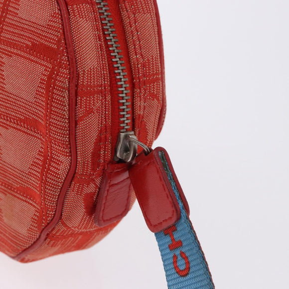 CHANEL New Travel Line Pouch Canvas Red Silver CC Auth 202970
