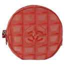 CHANEL New Travel Line Pouch Canvas Red Silver CC Auth 202970-2