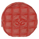 CHANEL New Travel Line Pouch Canvas Red Silver CC Auth 202970-4