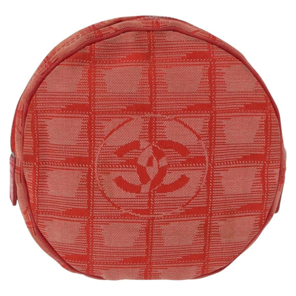 CHANEL New Travel Line Pouch Canvas Red Silver CC Auth 202970