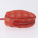 CHANEL New Travel Line Pouch Canvas Red Silver CC Auth 202970-5