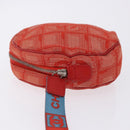 CHANEL New Travel Line Pouch Canvas Red Silver CC Auth 202970-6