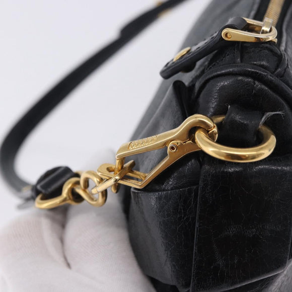 Miu Miu Shoulder Bag Vitellolux Black Gold Auth 202971V