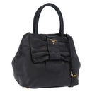 PRADA Ribbon Hand Bag Leather Black Gold Auth 202973V-1