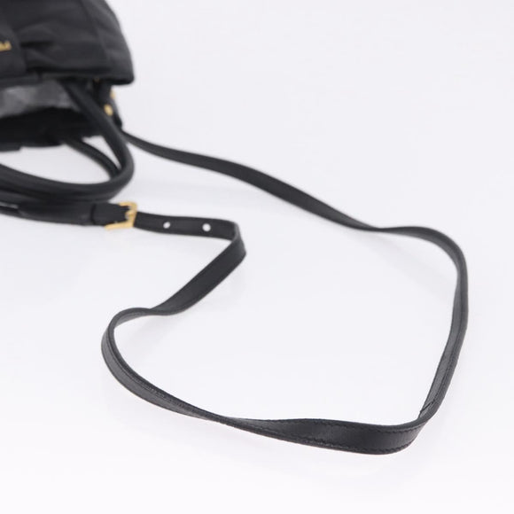 PRADA Ribbon Hand Bag Leather Black Gold Auth 202973V