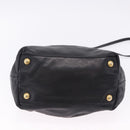 PRADA Ribbon Hand Bag Leather Black Gold Auth 202973V-6