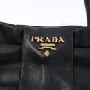 PRADA Ribbon Hand Bag Leather Black Gold Auth 202973V-20