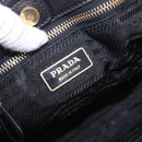 PRADA Ribbon Hand Bag Leather Black Gold Auth 202973V-21