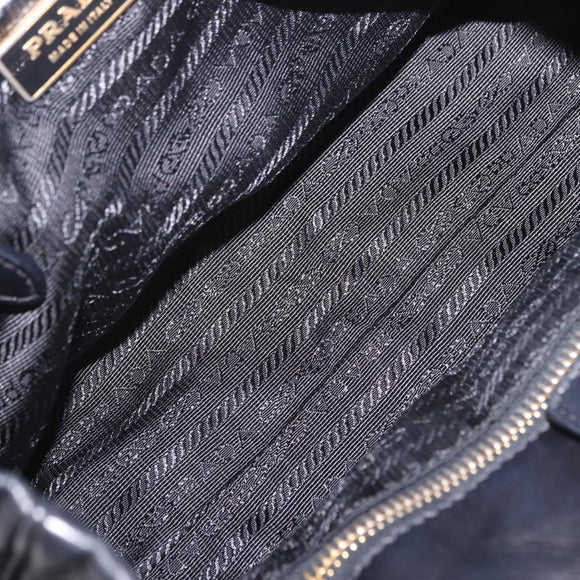 PRADA Ribbon Hand Bag Leather Black Gold Auth 202973V