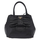 PRADA Ribbon Hand Bag Leather Black Gold Auth 202973V-13