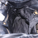 PRADA Ribbon Hand Bag Leather Black Gold Auth 202973V-23