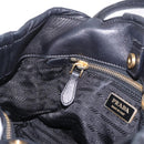 PRADA Ribbon Hand Bag Leather Black Gold Auth 202973V-24