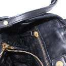 PRADA Ribbon Hand Bag Leather Black Gold Auth 202973V-26