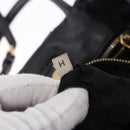PRADA Ribbon Hand Bag Leather Black Gold Auth 202973V-11