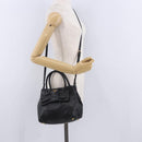 PRADA Ribbon Hand Bag Leather Black Gold Auth 202973V-28