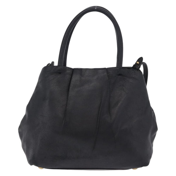 PRADA Ribbon Hand Bag Leather Black Gold Auth 202973V