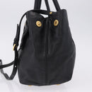 PRADA Ribbon Hand Bag Leather Black Gold Auth 202973V-4