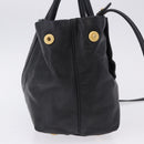 PRADA Ribbon Hand Bag Leather Black Gold Auth 202973V-5