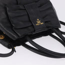 PRADA Ribbon Hand Bag Leather Black Gold Auth 202973V-7