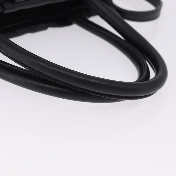PRADA Ribbon Hand Bag Leather Black Gold Auth 202973V