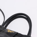 PRADA Ribbon Hand Bag Leather Black Gold Auth 202973V-14