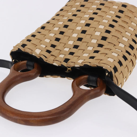 Salvatore Ferragamo Hand Bag Canvas 2way Beige Gold Auth 202977V