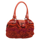 Salvatore Ferragamo Gancini Hand Bag Knitted Fabrics Red Silver Auth 202979V-1