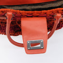 Salvatore Ferragamo Gancini Hand Bag Knitted Fabrics Red Silver Auth 202979V-16