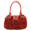 Salvatore Ferragamo Gancini Hand Bag Knitted Fabrics Red Silver Auth 202979V-2