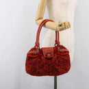Salvatore Ferragamo Gancini Hand Bag Knitted Fabrics Red Silver Auth 202979V-24