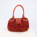 Salvatore Ferragamo Gancini Hand Bag Knitted Fabrics Red Silver Auth 202979V-25