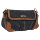 BURBERRY Blue Label Shoulder Bag Denim Navy Gold Auth 202980-1