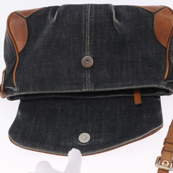 BURBERRY Blue Label Shoulder Bag Denim Navy Gold Auth 202980