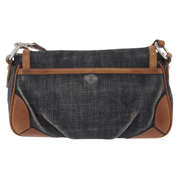 BURBERRY Blue Label Shoulder Bag Denim Navy Gold Auth 202980