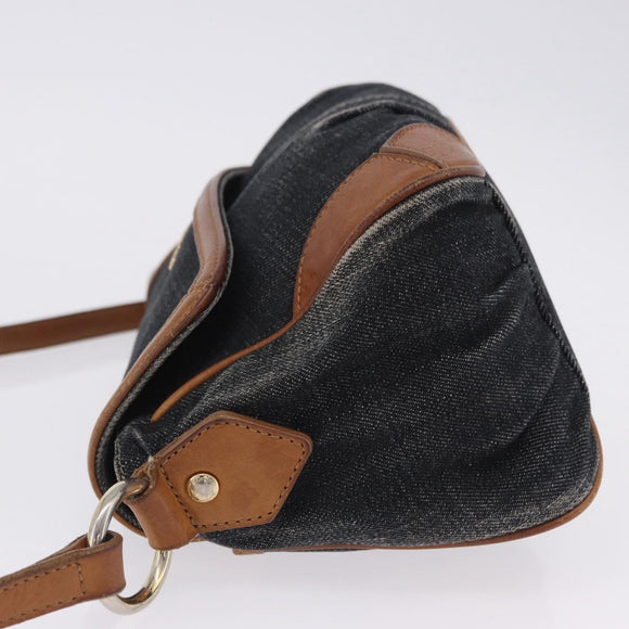 BURBERRY Blue Label Shoulder Bag Denim Navy Gold Auth 202980