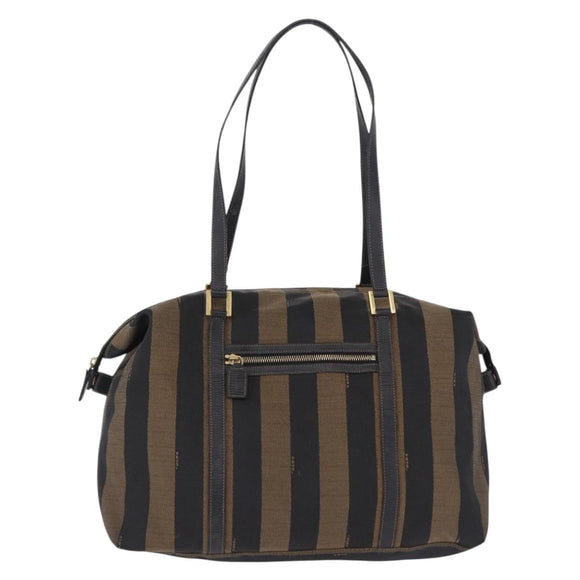 FENDI Pecan Canvas Tote Bag Brown Black Auth 202984