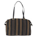 FENDI Pecan Canvas Tote Bag Brown Black Auth 202984-2