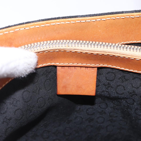 CELINE C Macadam Canvas Hand Bag Suede Black Silver Auth 202985