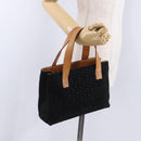 CELINE C Macadam Canvas Hand Bag Suede Black Silver Auth 202985-25