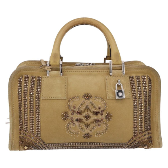 LOEWE Amazona 30 Hand Bag Suede Beige Silver Auth 202990V