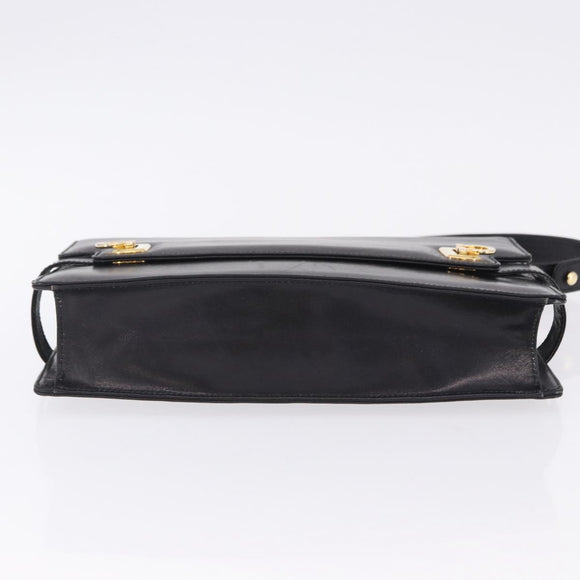 Salvatore Ferragamo Gancini Shoulder Bag Leather Black Gold Auth 202991A